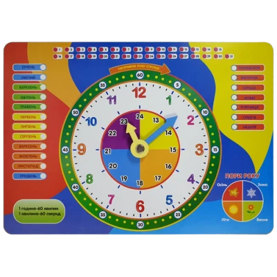 Розвиваючий годинник .Годинник учбовий УКР. 30*21см., AS-7143