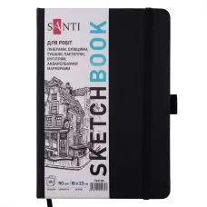Скетчбук SANTI для графіки, 16х23см, 80 арк., тверда обкладинка PU, 110г/м2, чорний, 743185