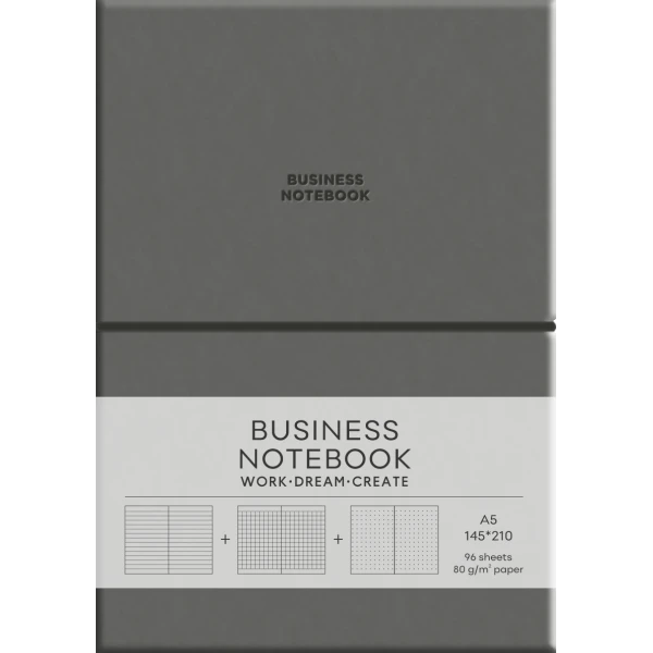 Зошит Business, А5/96 арк., у лінію, PU, м'яка палітурка, кремовий блок, 80г/м2, A5-7137Dark Gray