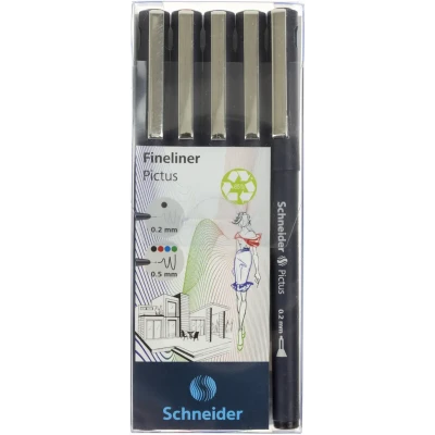 Набір лайнерів Schneider Pictus 5 шт. Кол.: 0,5 мм чорний, червоний, синій, зелений, 0,2 мм чорний, S197595