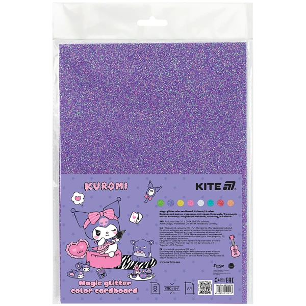 Картон кольоровий з чарівним гліттером (8арк/8 кол), А4, Kuromi HK22-423 Kite