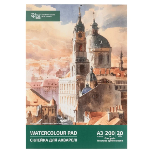 Склейка для акварелі, А3 (29,7*42 см), 200г/м2, 20л, ROSA Studio