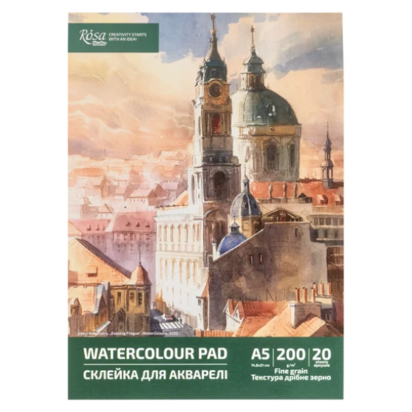 Склейка для акварелі, А5 (14,8*21 см), 200г/м2, 20л, ROSA Studio
