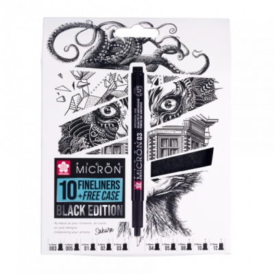 Набір лінерів PIGMA MICRON Black Edition, 10 шт.(003-12), Чорний, Sakura