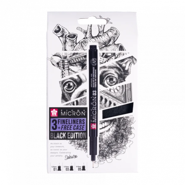 Набір лінерів PIGMA MICRON Black Edition, 3 шт.(01-03-05), Чорний, Sakura