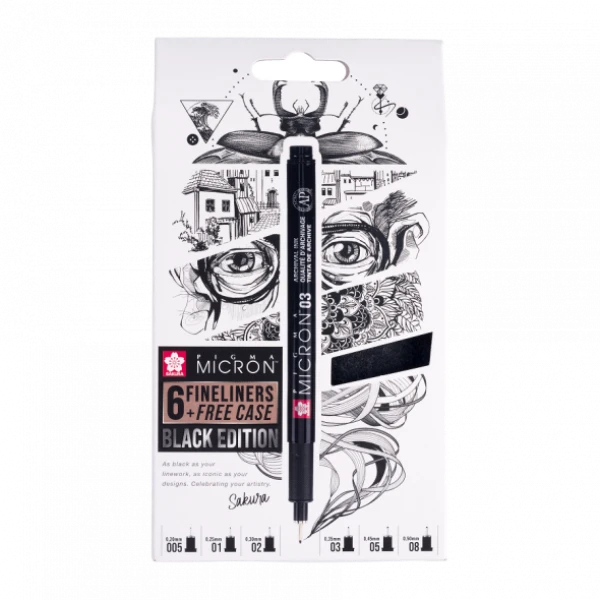 Набір лінерів PIGMA MICRON Black Edition, 6 шт.(005-08), Чорний, Sakura