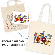 Набір, екосумка-розмальовка, „Funny Birds“, бавовна 220 г/м2, 38х42см, ROSA Talent