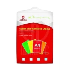 Етикетки самоклеючі, асорті, А4, 20 арк/пач, на аркуші 1шт., O25125-99 Optima