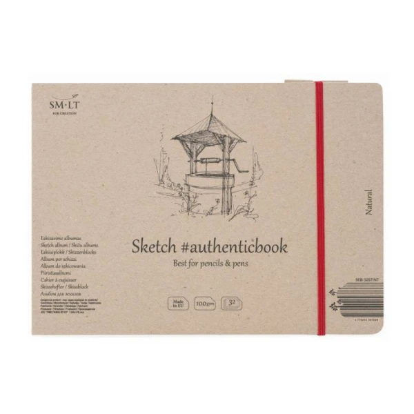 Альбом для ескізів AUTHENTIC А5 (24,5*17,6см), 100г/м2, 32л, натуральний колір, Smiltainis