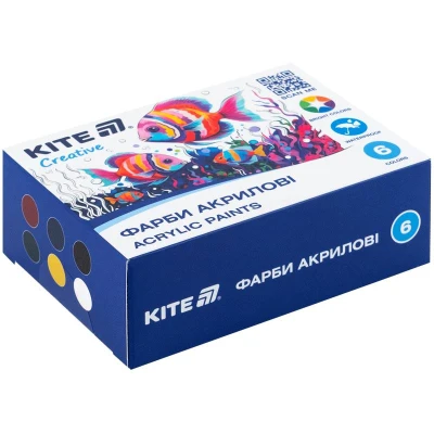 Фарби акрилові, 6 кольорів, 20 мл, Kite Creative K-271