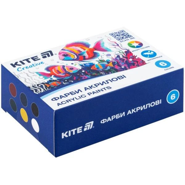 Фарби акрилові, 6 кольорів, 20 мл, Kite Creative K-271