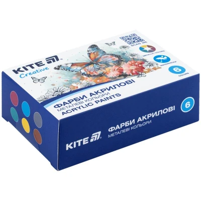Фарби акрилові, 6 металевих кольорів, 20 мл, Kite Creative K-273