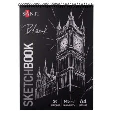 Скетчбук SANTI для графіки, з чорним папером, А4, 20 арк., на пружині, 145г/м2, 743241