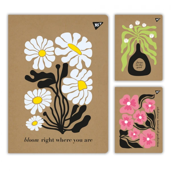 Зошит для записів А4 48арк. кліт., скоба, YES крафт "Flowers" 681997