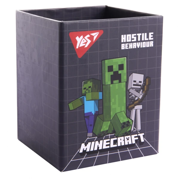 Стакан для письмового приладдя YES Minecraft, картон, сірий, 708332