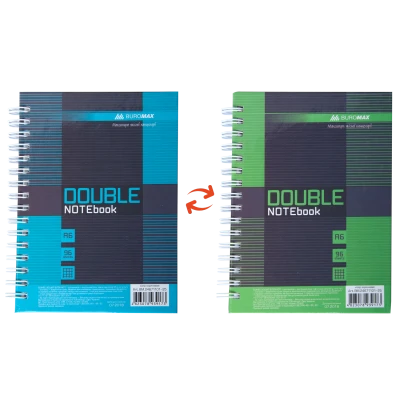Книга записна DOUBLE, А6, 96 арк., клітинка, тверда лам. обкл, зелена/блакитна, BM.24671101-25