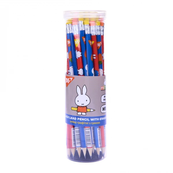 Олівець графітний круглий з гумкою "Miffy", туба 36шт/уп., 2 диз. мікс, 280688 YES