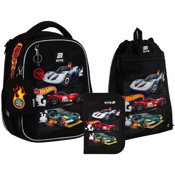 Набір рюкзак + пенал + сумка для взуття Kite SET_HW25-555S Hot Wheels