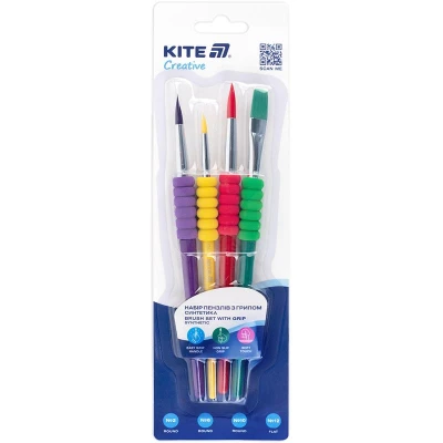 Набір із 4-x пензлів з грипом синтетика Kite Creative K-334-1
