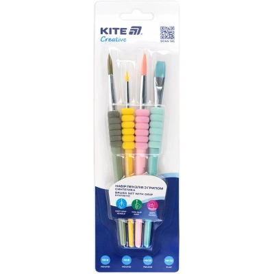 Набір із 4-x пензлів з грипом синтетика Kite Creative K-334-2