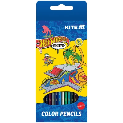 Олівці кольорові двосторонні, 12 шт. Hot Wheels HW25-054-2 Kite