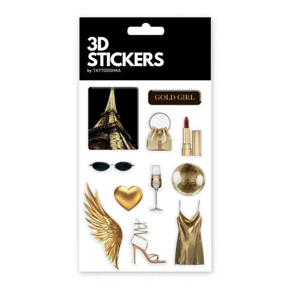 Наліпки 3D-стікер "Golden Glam" набір 11 стікерів SB-66 Tattooshka