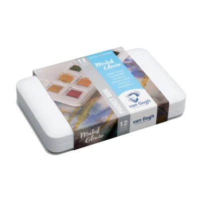 Набір акварельних фарб, VAN GOGH, Pocket box MUTED COLOURS, 12 кювет+пензлик, пластик, Royal Talens