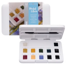 Набір акварельних фарб, VAN GOGH, Pocket box MUTED COLOURS, 12 кювет+пензлик, пластик, Royal Talens