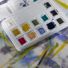 Набір акварельних фарб, VAN GOGH, Pocket box MUTED COLOURS, 12 кювет+пензлик, пластик, Royal Talens