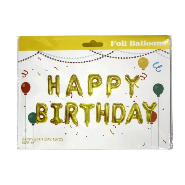 Кульки надувні гірлянда Happy Birthday, 16". Золото 12шт/уп, 10434