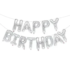 Кульки надувні гірлянда Happy Birthday, 16". Срібло 12шт/уп, 10433
