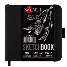Скетчбук SANTI для графіки, з чорним папером, 13x13см, 56 арк, тверда обкладинка PU, 145г/м2, 743245