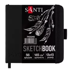 Скетчбук SANTI для графіки, з чорним папером, 13x13см, 56 арк, тверда обкладинка PU, 145г/м2, 743245
