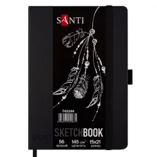 Скетчбук SANTI для графіки, з чорним папером, 15x21см, 56 арк, тверда обкладинка PU, 145г/м2, 743244