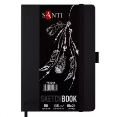 Скетчбук SANTI для графіки, з чорним папером, 15x21см, 56 арк, тверда обкладинка PU, 145г/м2, 743244