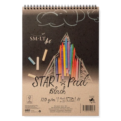 Альбом для рисунку на спіралі STAR T А4, 120г/м2, 20л, чорний папір, Smiltainis