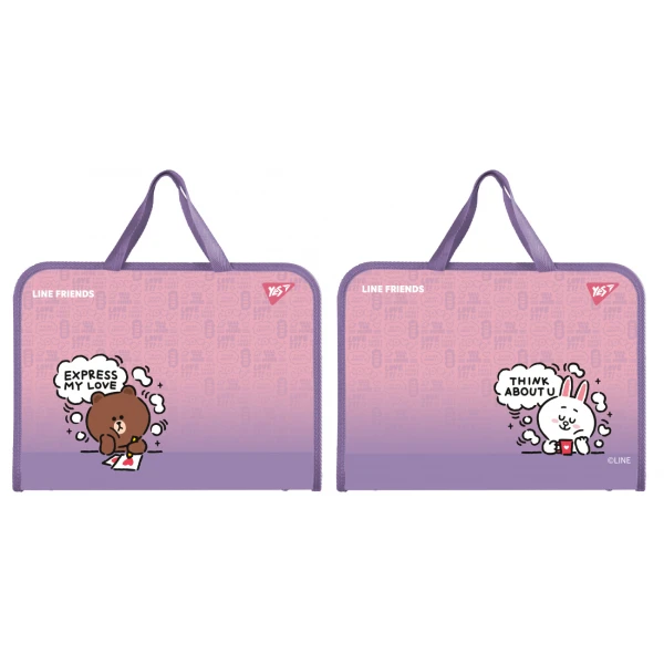Папка-портфель YES FC на блискавці з тканинними ручками "Line Friends" А4, 492315