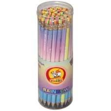 Олівець графітний НВ, з ластиком, круглий, RAINBOW, 48шт.в тубі, асорті, 146C, Class