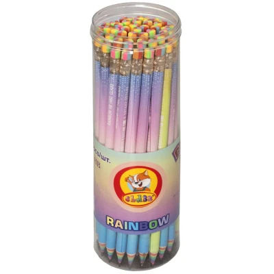 Олівець графітний НВ, з ластиком, круглий, RAINBOW, 48шт.в тубі, асорті, 146C, Class