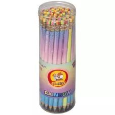 Олівець графітний НВ, з ластиком, круглий, RAINBOW, 48шт.в тубі, асорті, 146C, Class