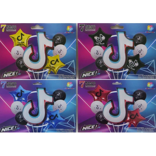 Набір фольгованих куль "TIK TOK" 7шт: 1шт.50*70см.+ Зірки 2шт.*40см.+ 4шт.*30см, 4кол., 1065