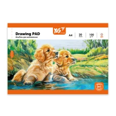 Альбом для малювання, А4 20 арк. 100г/м2, скоба з перфорацією, "Orange Line Pets" 130608 YES