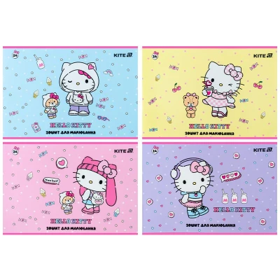 Зошит для малювання, 24 арк., скоба, софт тач + УФ лак, Hello Kitty HK25-242-1 Kite