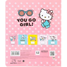 Зошит 12 арк., лінія, софт тач + УФ лак, Hello Kitty HK22-234 Kite