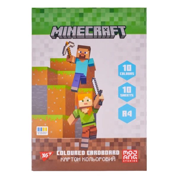 Картон кольоровий односторонній YES "Minecraft", 10 аркушів, А4, папка, 955455