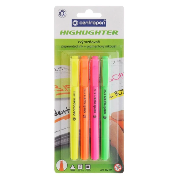 Маркер Highlighter 8722/04, набір 4 шт. (блістер), Centropen