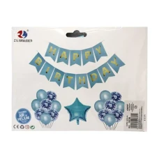Набір кульок з розтяжкою Happy birthday та зіркою, блакитний 10126
