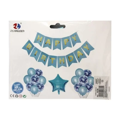 Набір кульок з розтяжкою Happy birthday та зіркою, блакитний 10126