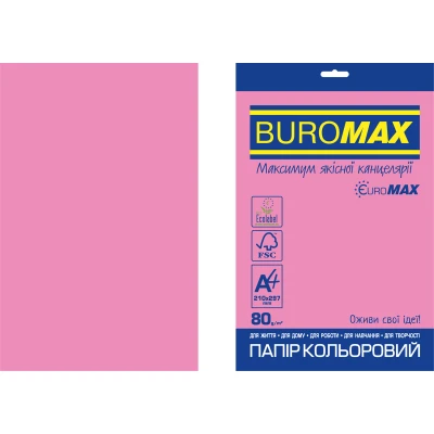 Папір кольоровий Euromax 80г/м2, NEON, рожевий, 20арк., BM.2721520E-10