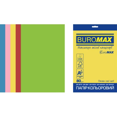 Папір кольоровий Euromax 80г/м2, INTENSIVE, 5кольорів, 20арк., BM.2721320E-99